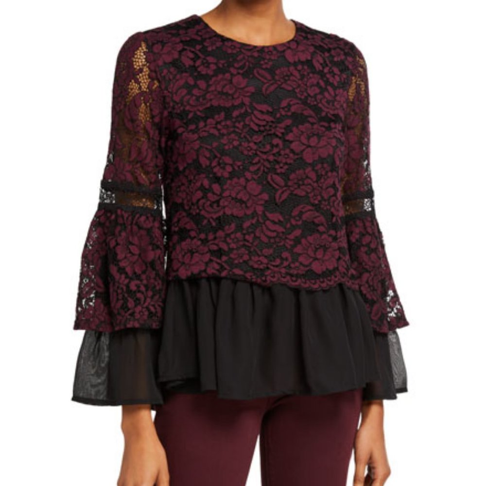 NWT Lumie Lace Bell Sleeve Peplum Blouse